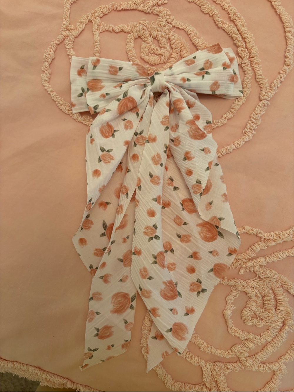 Altar'd State Peach Floral Bow Hair Scarf in White and Peach
